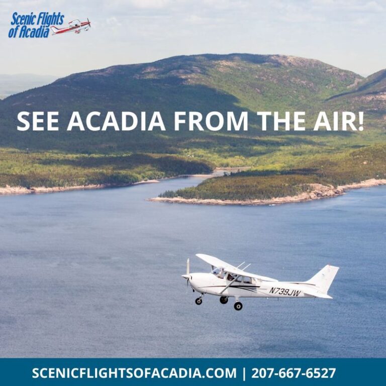 Instagram post for Scenic Flights of Acadia: a plane over Frenchman Bay, “See Acadia from the air!”